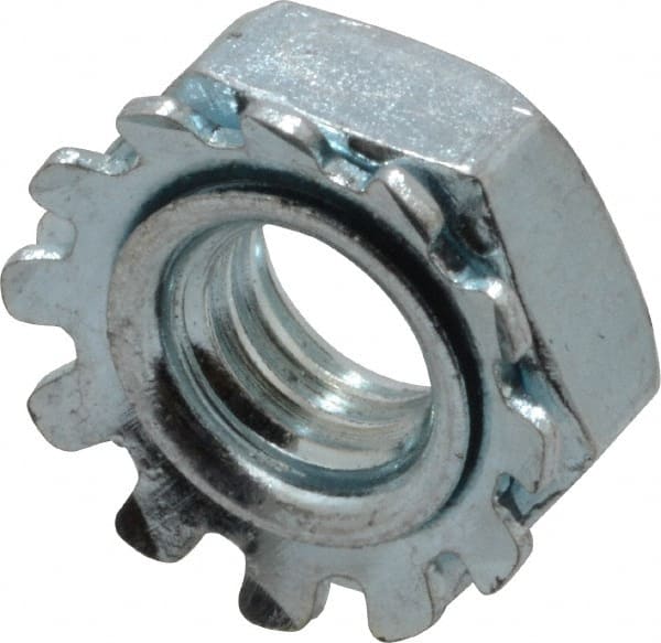 Value Collection - #10-32, Zinc Plated, Steel Hex Nut with External Tooth Washer - 13/32" Washer Diam, 3/8" Width Across Flats - Exact Tooling