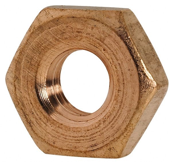 Value Collection - #10-32 UNF Silicon Bronze Right Hand Machine Screw Hex Nut - 3/8" Across Flats, 1/8" High, Uncoated - Exact Tooling