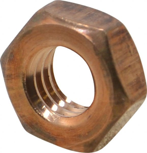 Value Collection - 3/8-16 UNC Silicon Bronze Right Hand Machine Screw Hex Nut - 5/8" Across Flats, 1/4" High, Uncoated - Exact Tooling