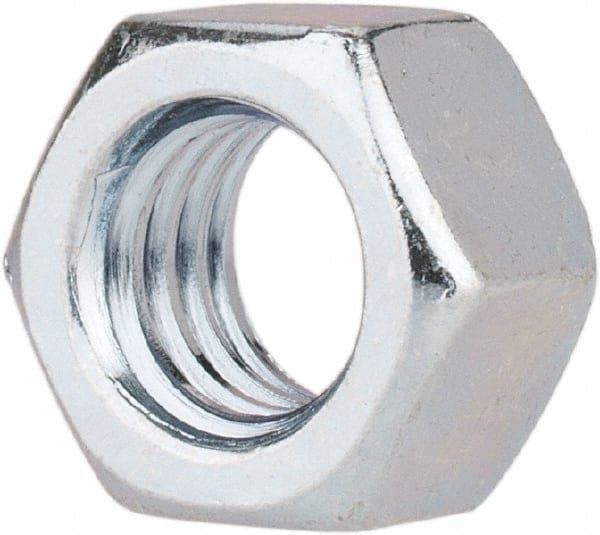 Value Collection - 3/8-16 UNC Steel Right Hand Hex Nut - 9/16" Across Flats, 21/64" High, Zinc-Plated Finish - Exact Tooling