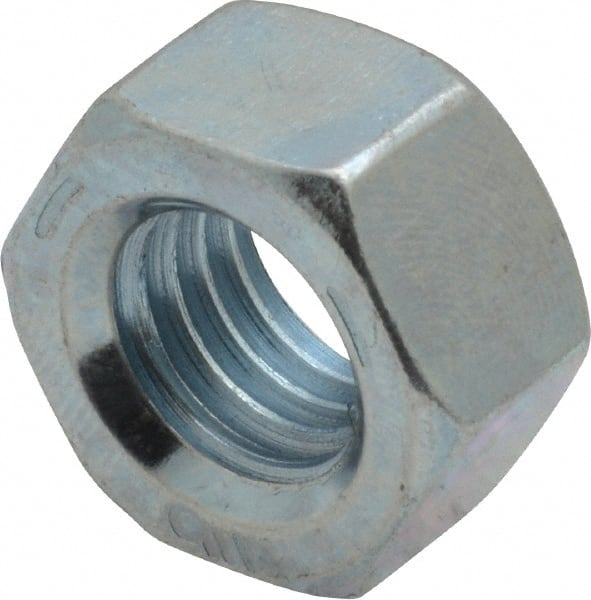 Value Collection - 9/16-12 UNC Steel Right Hand Hex Nut - 7/8" Across Flats, 31/64" High, Zinc-Plated Finish - Exact Tooling