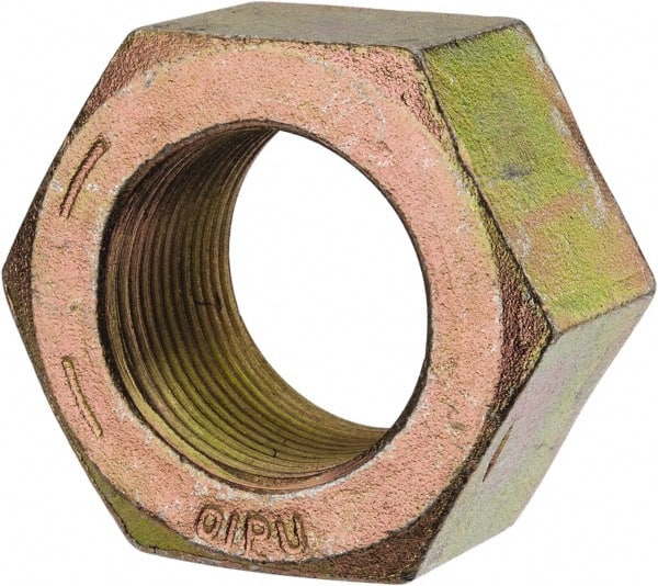 Value Collection - 1-3/8 - 12 UN Steel Right Hand Hex Nut - 2-1/16" Across Flats, 1-11/64" High, Zinc Yellow Dichromate Finish - Exact Tooling