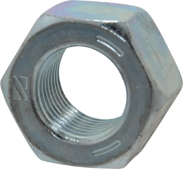Value Collection - 9/16-18 UNF Steel Right Hand Hex Nut - 7/8" Across Flats, 31/64" High, Zinc-Plated Finish - Exact Tooling