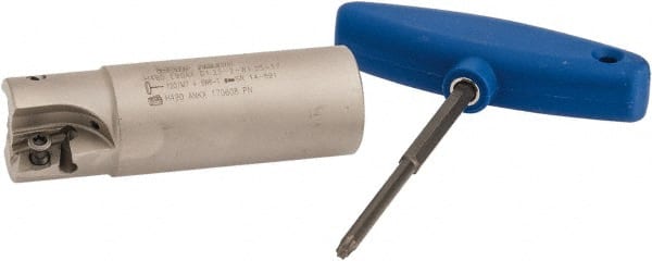 Iscar - 1-1/4" Cut Diam, 0.63" Max Depth of Cut, 1-1/4" Shank Diam, 4" OAL, Indexable Square Shoulder Helical End Mill - H490 AN.X 17 Inserts, Weldon Shank, 90° Lead Angle, Through Coolant, Series Helido - Exact Tooling