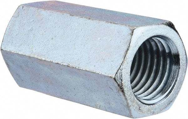 Value Collection - 1-1/8 - 7 UNC, 3" OAL Steel Standard Coupling Nut - Zinc-Plated Finish, 1-1/2" Width Across Flats - Exact Tooling