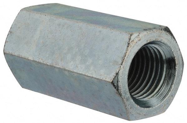 Value Collection - 1-1/4 - 7 UNC, 3" OAL Steel Standard Coupling Nut - Zinc-Plated Finish, 1-5/8" Width Across Flats - Exact Tooling