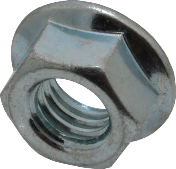 Value Collection - 3/8-16, 3/4" Flange Diam, Serrated Flange Nut - Grade Grade 2 Steel, Zinc-Plated Finish, 0.347" Flange Height - Exact Tooling