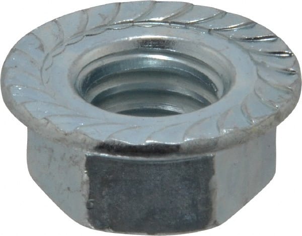 Value Collection - 1/2-13, 1.031" Flange Diam, Serrated Flange Nut - Grade Grade 2 Steel, Zinc-Plated Finish, 0.458" Flange Height - Exact Tooling