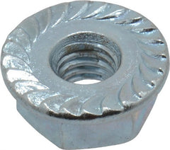 Value Collection - #10-32, 1/2" Flange Diam, Serrated Flange Nut - Grade Grade 2 Steel, Zinc-Plated Finish, 7/32" Flange Height - Exact Tooling