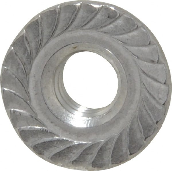 Value Collection - 1/4-20, 19/32" Flange Diam, Serrated Flange Nut - Grade 18-8 Stainless Steel, 0.236" Flange Height - Exact Tooling