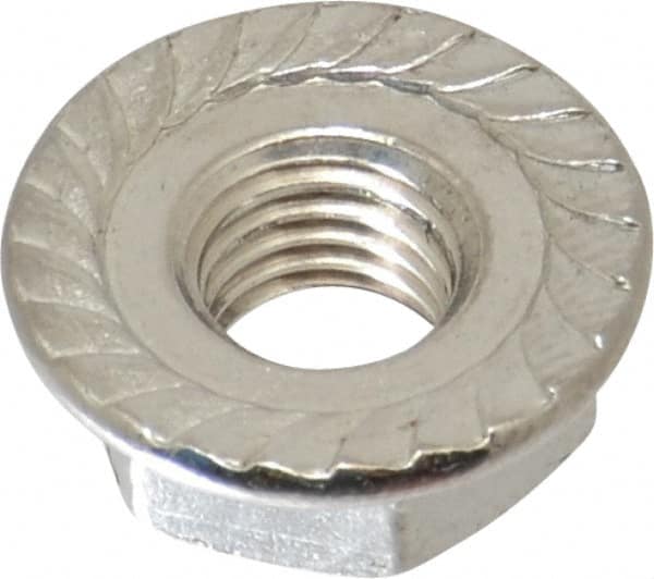 Value Collection - 1/4-28, 19/32" Flange Diam, Serrated Flange Nut - Grade 18-8 Stainless Steel, 0.236" Flange Height - Exact Tooling