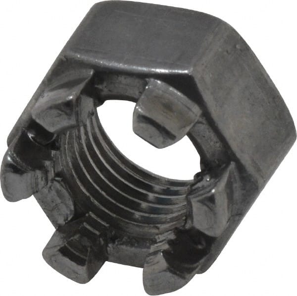 Value Collection - 3/8-24 UNF Grade 5 Steel Castle Locknut - 9/16" Width Across Flats, 13/32" High, Uncoated - Exact Tooling