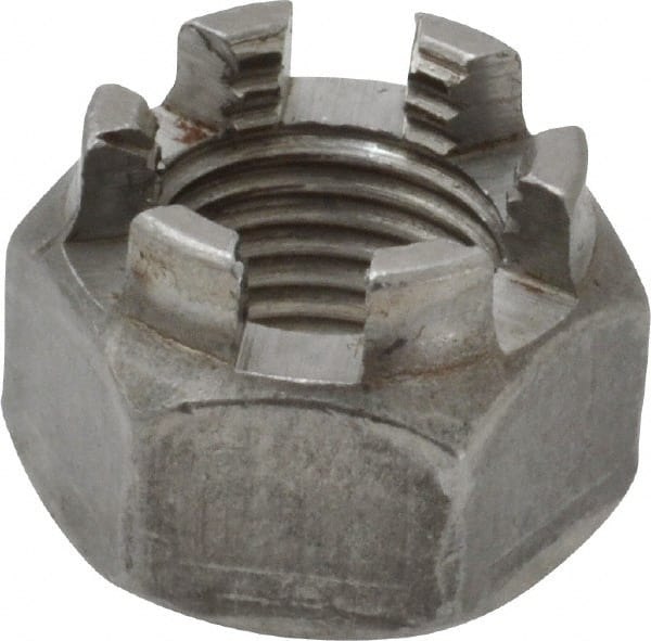 Value Collection - 1/2-20 UNF Grade 5 Steel Castle Locknut - 3/4" Width Across Flats, 9/16" High, Uncoated - Exact Tooling