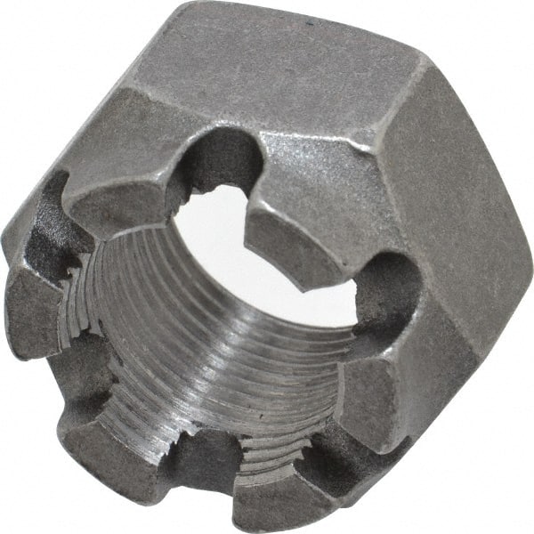 Value Collection - 1-14 UNF Grade 5 Steel Castle Locknut - 1-1/2" Width Across Flats, 1" High, Uncoated - Exact Tooling