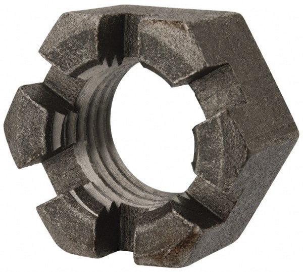 Value Collection - 1-1/8 - 7 UNC Grade 2 Steel Slotted Locknut - 1-11/16" Width Across Flats, 29/32" High, Uncoated - Exact Tooling