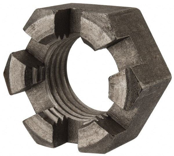 Value Collection - 1-1/4 - 7 UNC Grade 2 Steel Slotted Locknut - 1-7/8" Width Across Flats, 1-1/16" High, Uncoated - Exact Tooling