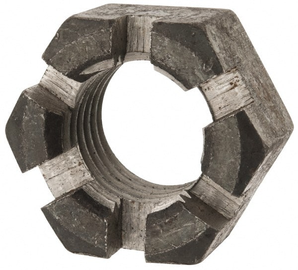 Value Collection - 1-3/8 - 6 UNC Grade 2 Steel Slotted Locknut - 4-1/2" Width Across Flats, 2-37/64" High, Uncoated - Exact Tooling