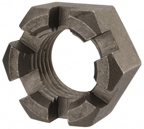 Value Collection - 1-1/2 - 6 UNC Grade 2 Steel Slotted Locknut - 2-1/4" Width Across Flats, 1-9/32" High, Uncoated - Exact Tooling