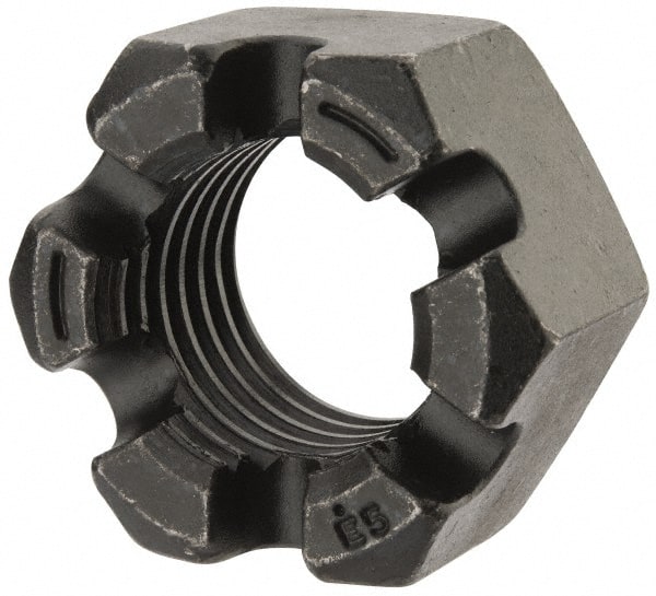 Value Collection - 1-3/4 - 5 UNC Grade 2 Steel Slotted Locknut - 2-5/8" Width Across Flats, 1-1/2" High, Uncoated - Exact Tooling