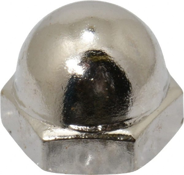 Value Collection - #10-24 UNC, 3/8" Width Across Flats, Nickel Plated, Steel Acorn Nut - 9/32" Overall Height, Grade 2 - Exact Tooling