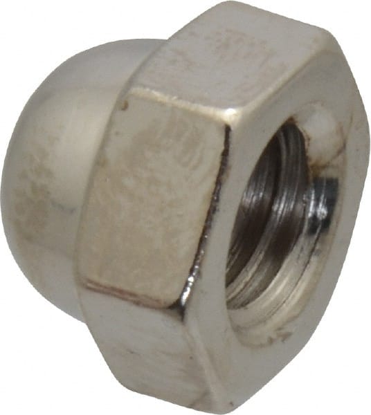 Value Collection - 3/8-16" UNC, 5/8" Width Across Flats, Nickel Plated, Steel Acorn Nut - 27/64" Overall Height, Grade 2 - Exact Tooling