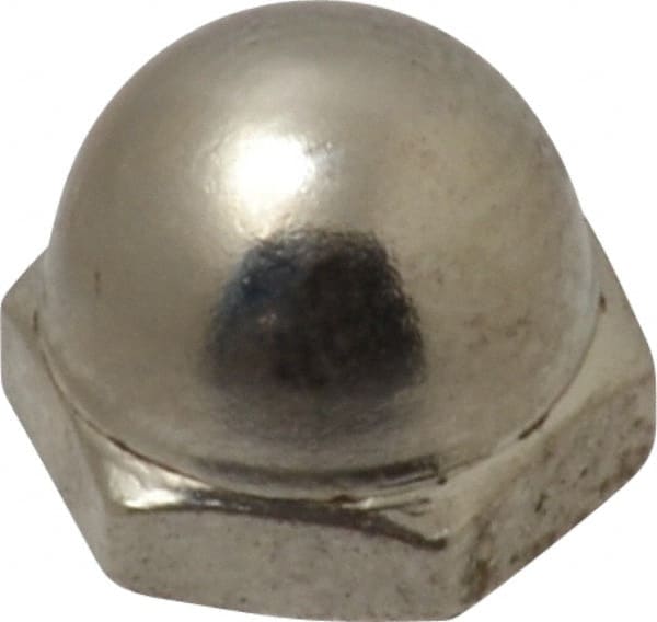 Value Collection - #10-32 UNF, 3/8" Width Across Flats, Nickel Plated, Steel Acorn Nut - 11/32" Overall Height, Grade 2 - Exact Tooling