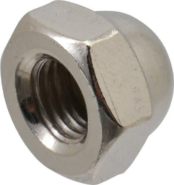 Value Collection - 5/16-24" UNF, 9/16" Width Across Flats, Nickel Plated, Steel Acorn Nut - 3/8" Overall Height, Grade 2 - Exact Tooling