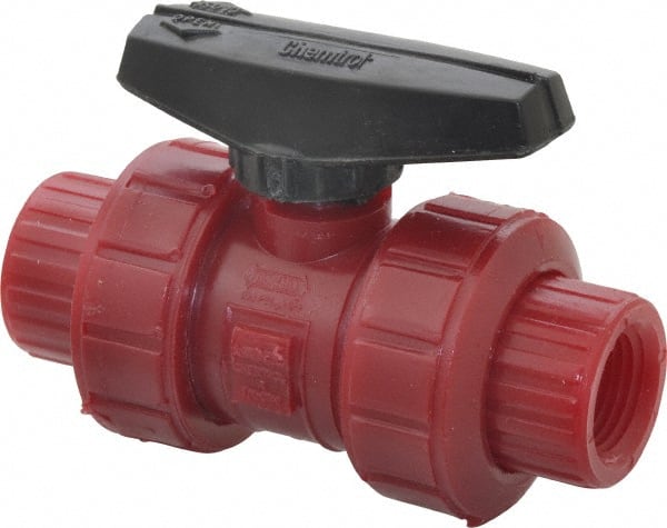 NIBCO - 1/2" Pipe, Full Port, PVDF True Union Design Ball Valve - 1 Piece, Inline - One Way Flow, FNPT x FNPT Ends, Wedge Handle, 150 WOG - Exact Tooling