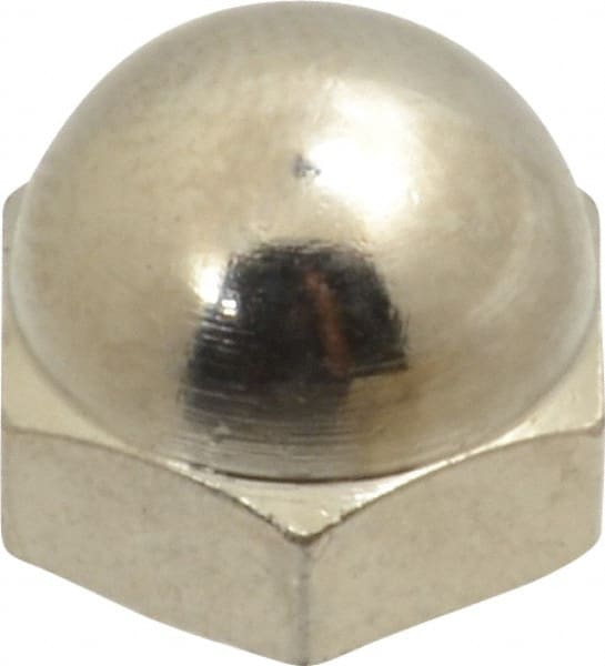 Value Collection - 1/4-28" UNF, 7/16" Width Across Flats, Nickel Plated, Brass Acorn Nut - 21/64" Overall Height - Exact Tooling