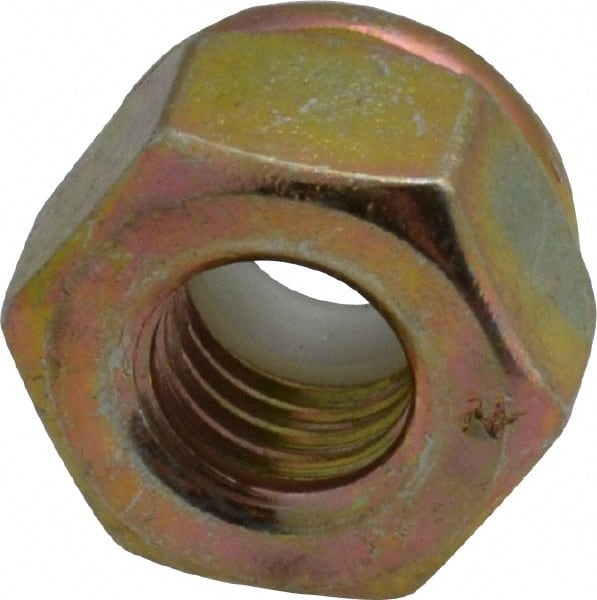 Value Collection - 1/4-28 UNF Grade 8 Hex Lock Nut with Nylon Insert - 7/16" Width Across Flats, 19/64" High, Zinc Yellow Dichromate Finish - Exact Tooling