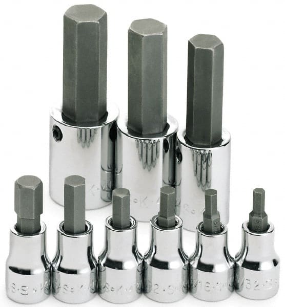 SK - 9 Piece 3/8 & 1/2" Drive Inch Hex Bit Socket Set - 5/32 to 5/8" Hex - Exact Tooling