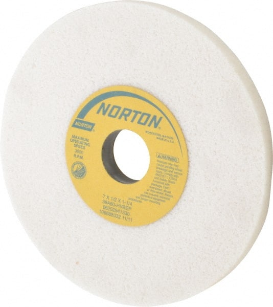 Norton - 7" Diam x 1-1/4" Hole x 1/2" Thick, H Hardness, 60 Grit Surface Grinding Wheel - Aluminum Oxide, Type 1, Medium Grade, 3,600 Max RPM, Vitrified Bond, No Recess - Exact Tooling