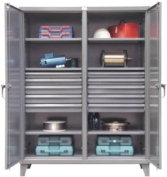 Strong Hold - 6 Shelf 10 Bin Locking Storage Cabinet - Steel, 72" Wide x 24" Deep x 78" High, Dark Gray - Exact Tooling