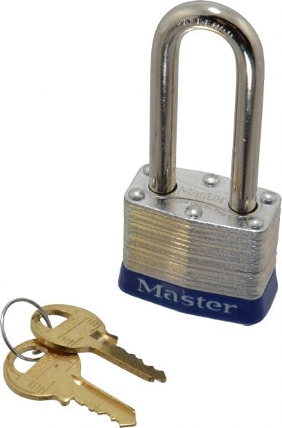 Master Lock - Keyed Alike Retaining Key Conductive Lockout Padlock - 2" Shackle Clearance, 9/32" Shackle Diam, 1-1/4" Body Height x 1-9/16" Body Width, Blue, 4 Pins - Exact Tooling