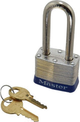 Master Lock - Keyed Alike Retaining Key Conductive Lockout Padlock - 2" Shackle Clearance, 9/32" Shackle Diam, 1-1/4" Body Height x 1-9/16" Body Width, Blue, 4 Pins - Exact Tooling