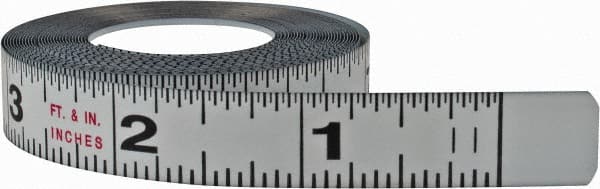 Starrett - 12 Ft. Long x 1/2 Inch Wide, 1/32 and 1/16 Inch Graduation, White, Steel Adhesive Tape Measure - Reads Right to Left - Exact Tooling