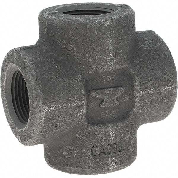 Made in USA - Size 1", Class 3,000, Forged Carbon Steel Black Pipe Cross - 3,000 psi, Threaded End Connection - Exact Tooling