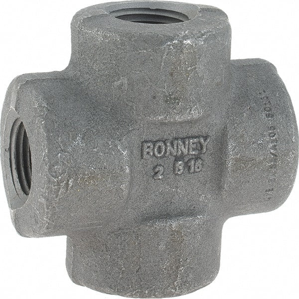 Made in USA - Size 1/2", Class 3,000, Forged Carbon Steel Black Pipe Cross - 3,000 psi, Threaded End Connection - Exact Tooling