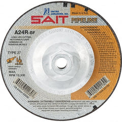 Sait - 24 Grit, 5" Wheel Diam, 1/8" Wheel Thickness, Type 27 Depressed Center Wheel - Aluminum Oxide, Resinoid Bond, R Hardness, 12,200 Max RPM, Compatible with Angle Grinder - Exact Tooling