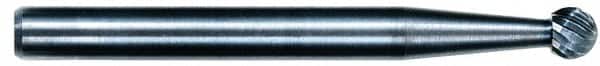 M.A. Ford - 1/8" Cut Diam, 1/8" Shank Diam, Ball Head Double Cut Burr - Carbide, Radius End, 7/64" LOC, 3" OAL - Exact Tooling