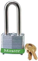 Master Lock - Keyed Alike Retaining Key Conductive Lockout Padlock - 2" Shackle Clearance, 9/32" Shackle Diam, 1-1/4" Body Height x 1-9/16" Body Width, Green, 4 Pins - Exact Tooling