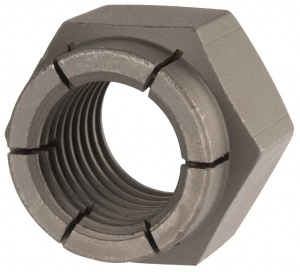 Flex-Loc - 1-8 UNC Grade 2 Hex Lock Nut with Expanding Flex Top - 1-7/16" Width Across Flats, Uncoated, Meets Military Specifications - Exact Tooling
