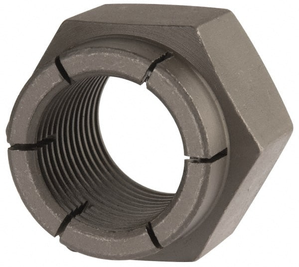 Flex-Loc - 1-12 UNJF Grade 2 Hex Lock Nut with Expanding Flex Top - 1-7/16" Width Across Flats, Uncoated, Meets Military Specifications - Exact Tooling