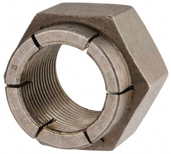 Flex-Loc - 1-14 UNJS Grade 2 Hex Lock Nut with Expanding Flex Top - 1-7/16" Width Across Flats, Uncoated, Meets Military Specifications - Exact Tooling