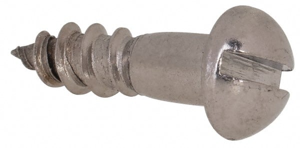 Value Collection - #6, 1/2" Length Under Head, Slotted Drive, Round Head Wood Screw - Stainless Steel, Grade 18-8 - Exact Tooling