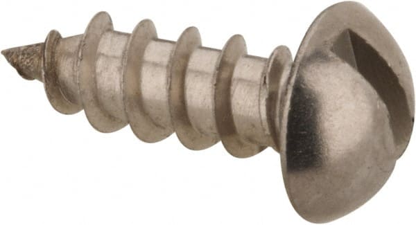 Value Collection - #8, 1/2" Length Under Head, Slotted Drive, Round Head Wood Screw - Stainless Steel, Grade 18-8 - Exact Tooling