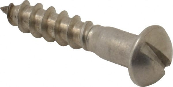 Value Collection - #10, 1" Length Under Head, Slotted Drive, Round Head Wood Screw - Stainless Steel, Grade 18-8 - Exact Tooling