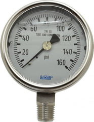 Wika - 2-1/2" Dial, 1/4 Thread, 0-160 Scale Range, Pressure Gauge - Lower Connection Mount, Accurate to 2-1-2% of Scale - Exact Tooling