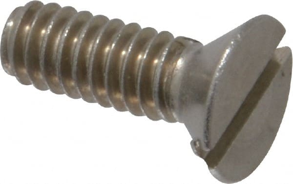 Value Collection - 1/4-20 UNC, 3/4" OAL Slotted Drive Machine Screw - Flat Head, Grade 18-8 Stainless Steel, Uncoated, Without Washer - Exact Tooling