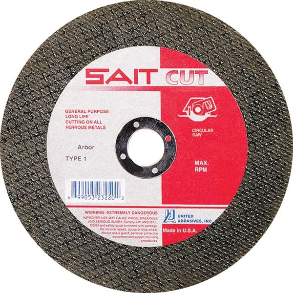 Sait - 4-1/2" 30 Grit Aluminum Oxide Cutoff Wheel - 5/64" Thick, 7/8" Arbor, 13,300 Max RPM, Use with Angle Grinders - Exact Tooling
